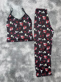 Snoopy Corazón Fondo Negro Blusa Con Pantalón