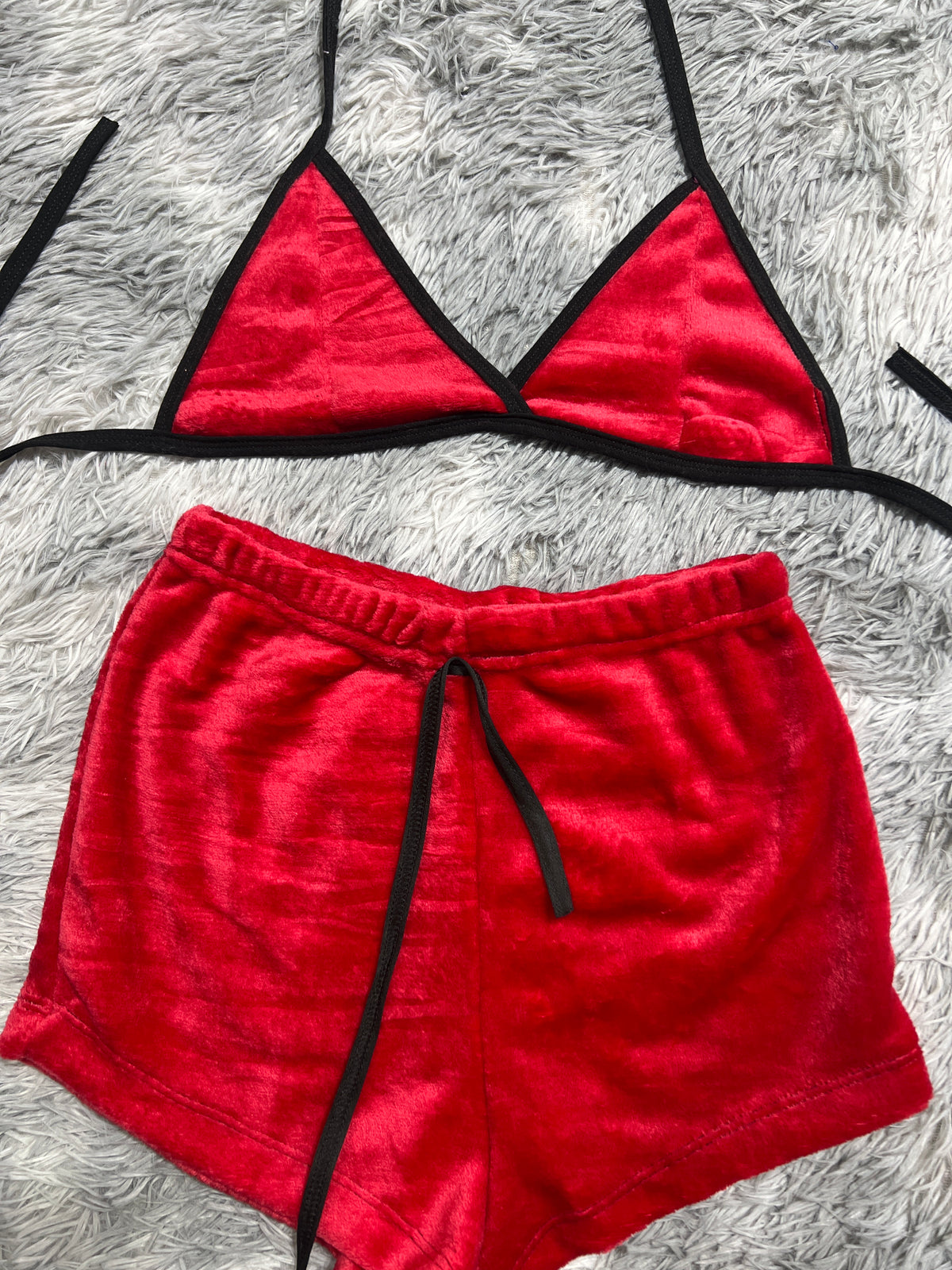 Rojo Top Con Short Afelpado