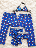 Hello Kitty Puntitos Fondo Azul Pijama De 5 Piezas