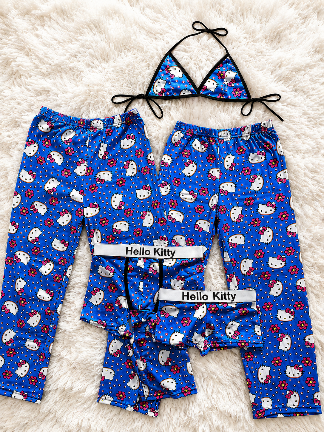 Hello Kitty Puntitos Fondo Azul Pijama De 5 Piezas