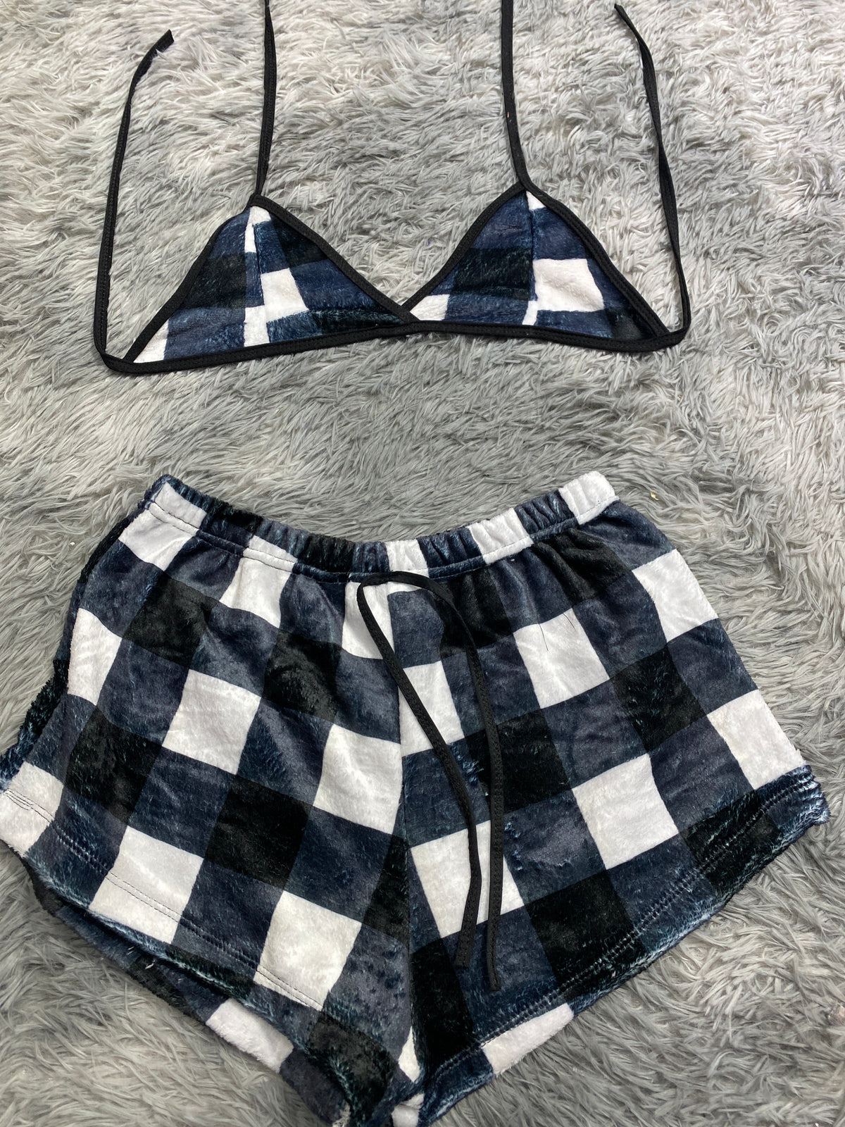 Cuadros Blanco Y Negro Top Con Short Afelpado