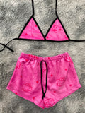 Hello Kitty Brillo Fondo Rosa Top Con Short Afelpado