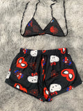Spider Kitty Corazones Fondo Negro Top Con Short Brush