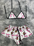 CT Blanco Y Rosa Top Con Short Brush