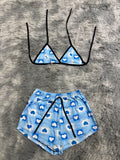 Cuadros Y Corazones Azules Top Con Short Brush