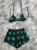 Cuadros Verdes Y Negros Top Con Short Brush