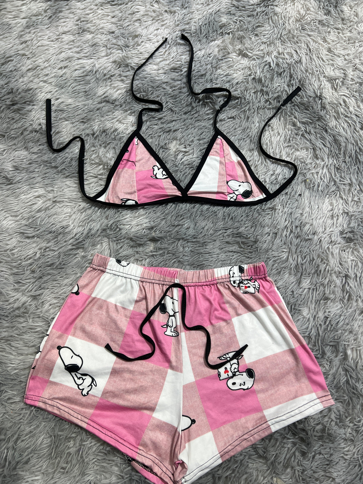 Snoopy Cuadros Rosas Top Con Short Brush