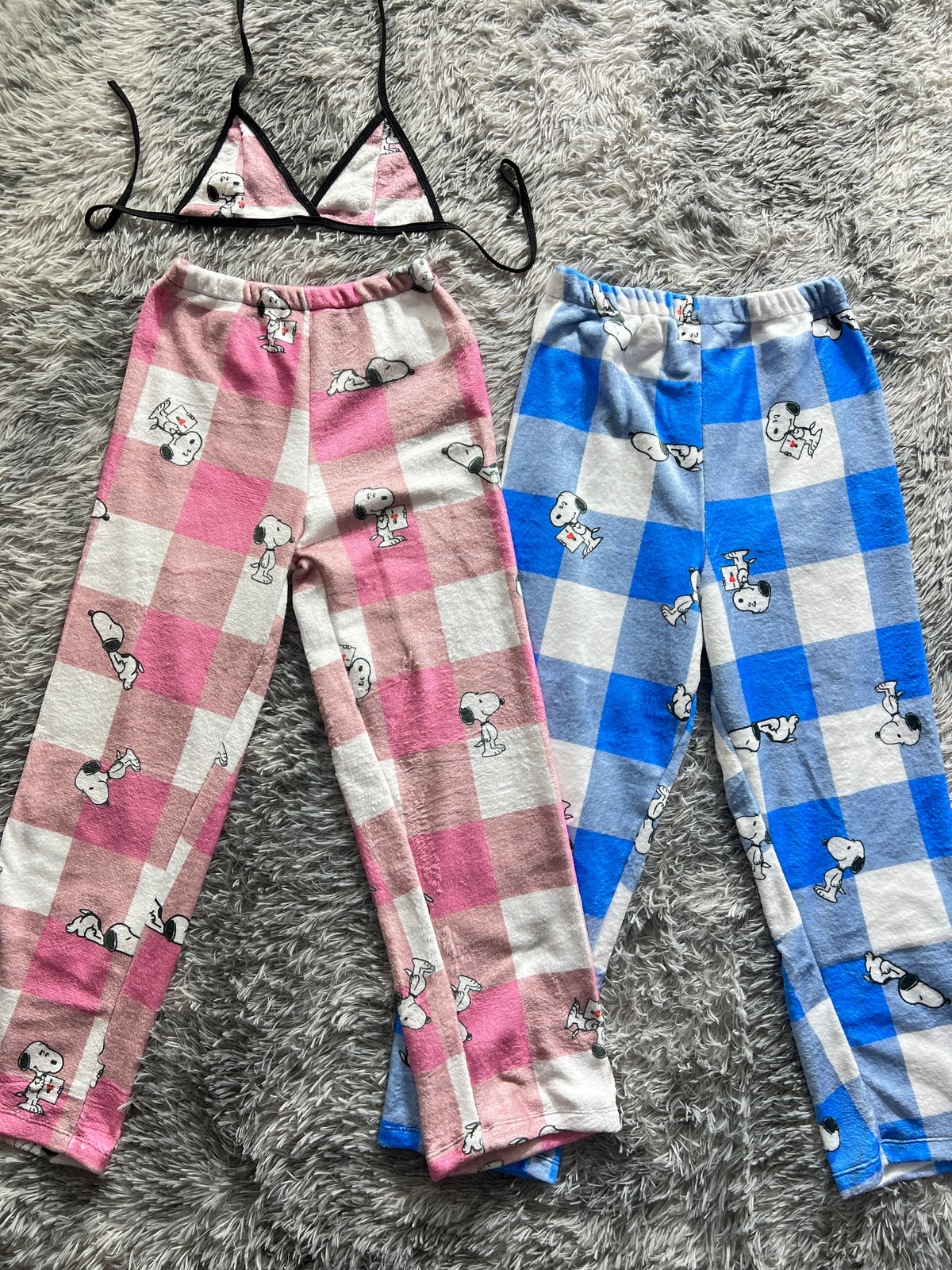 Snoopy Intercalada Rosa Y Azul Cuadritos Duo De Pijama Afelpada
