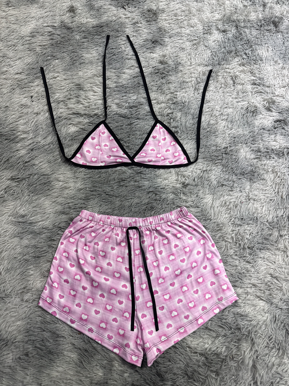 Cuadros Y Corazones Rosas Top Con Short Brush