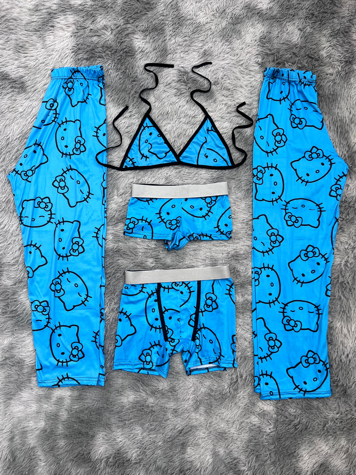 Hello Kitty Azul Pijama De 5 Piezas