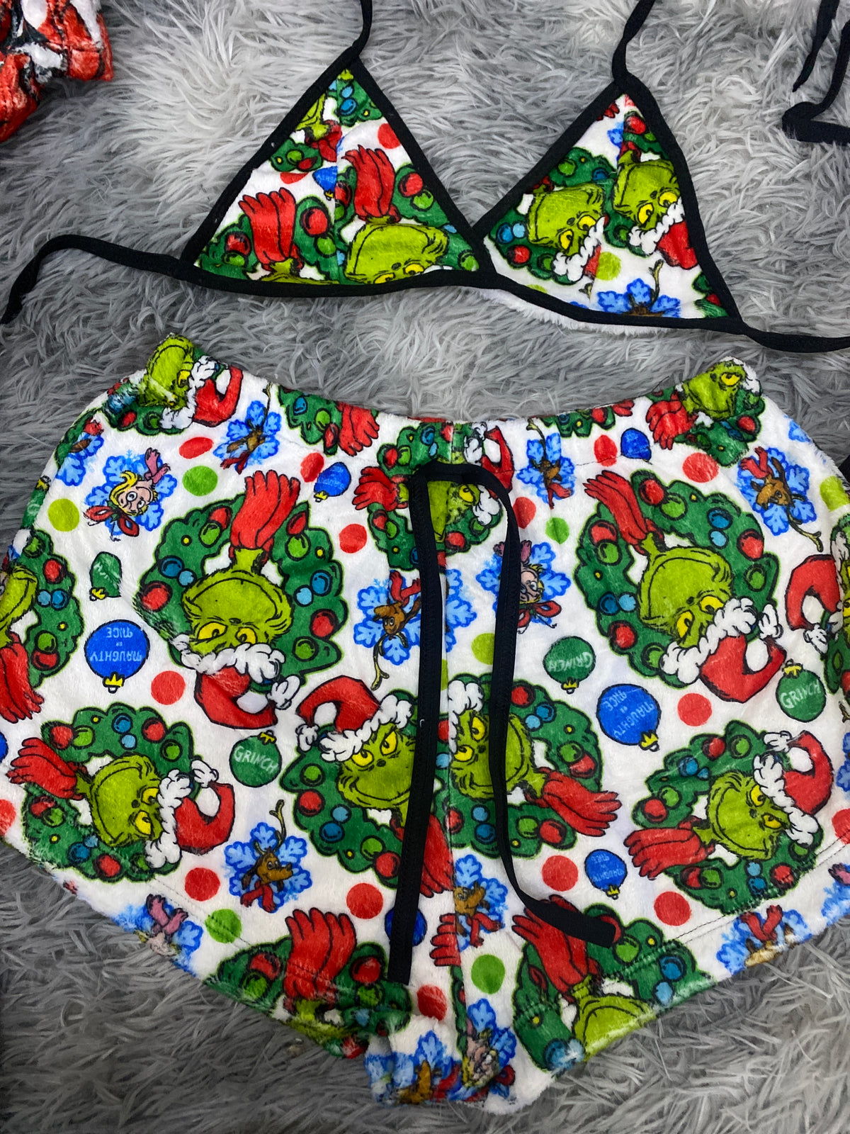 Grinch navideño corona navideña blanco Top Con Short Unitalla De Afelpada