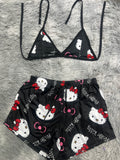 Hello Kitty Negro Con Moños Rosas Top Con Short Brush