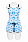 Corazón Azul Cuadros Blusa Con Short