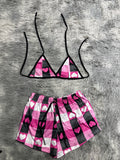 Cuadros Y Corazones Rosas Con Negro Top Con Short Brush