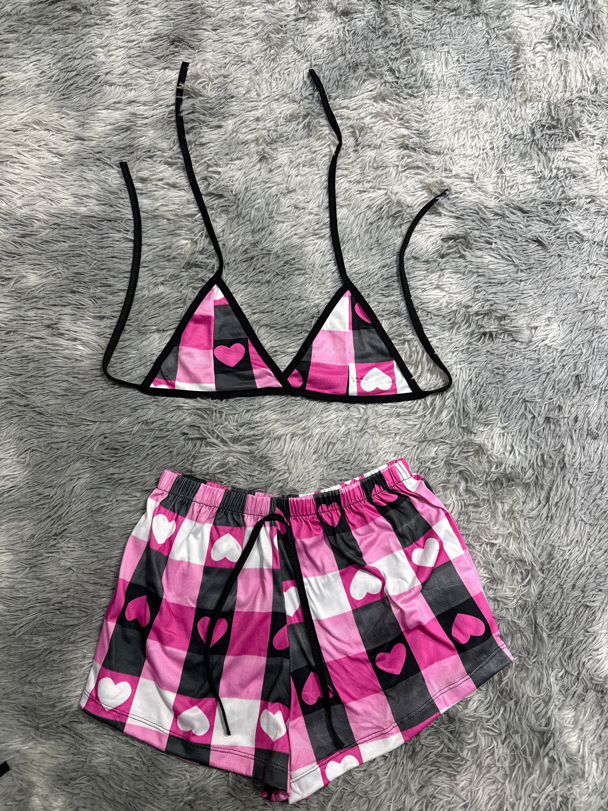 Cuadros Y Corazones Rosas Con Negro Top Con Short Brush