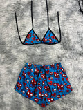 Spider Kitty Azul Corazones Top Con Short Brush
