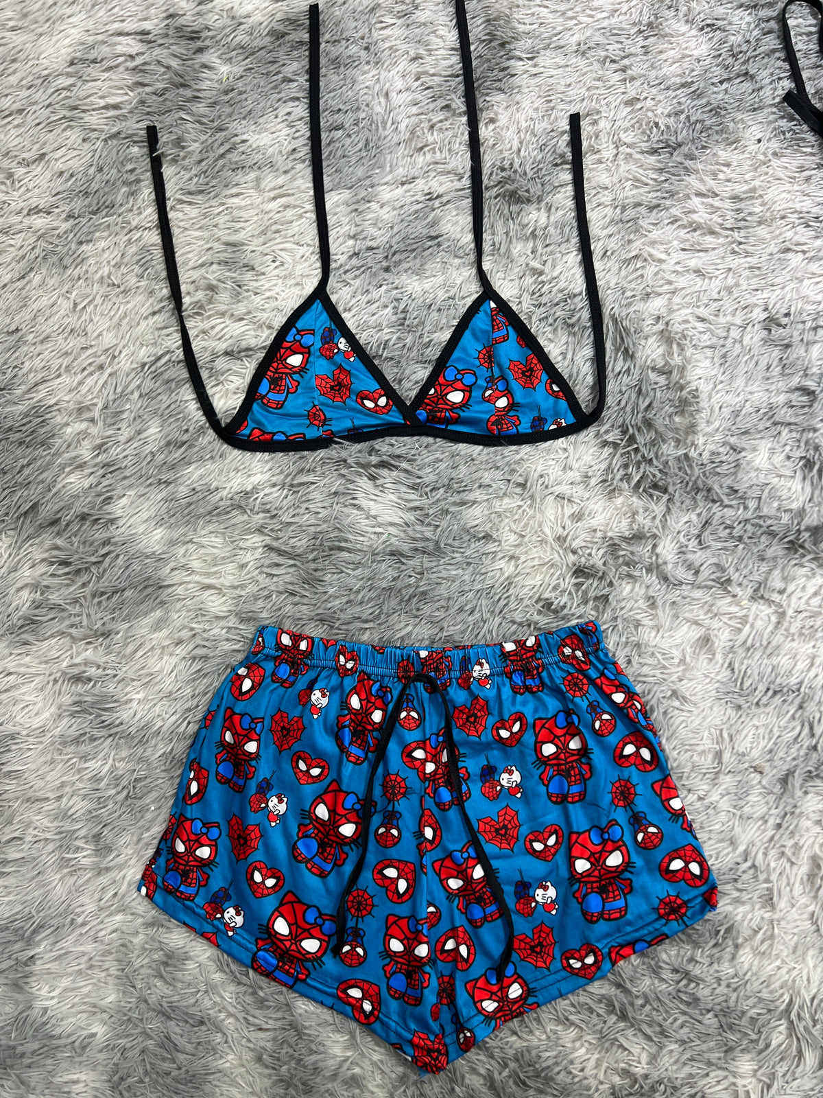 Spider Kitty Azul Corazones Top Con Short Brush