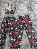 Spider Kitty Negro Con Corazones Blancos Duo De Pijama Afelpada