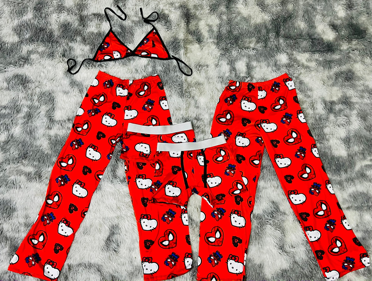 Spider Kitty Rojo Couple Pijama De 5 Piezas