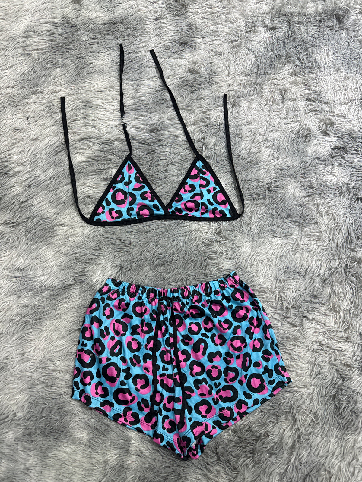 Leopardo Azul Y Rosa Top Con Short Brush