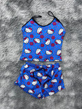 Hello Kitty Puntitos Y Flores Azul Blusa Con Short