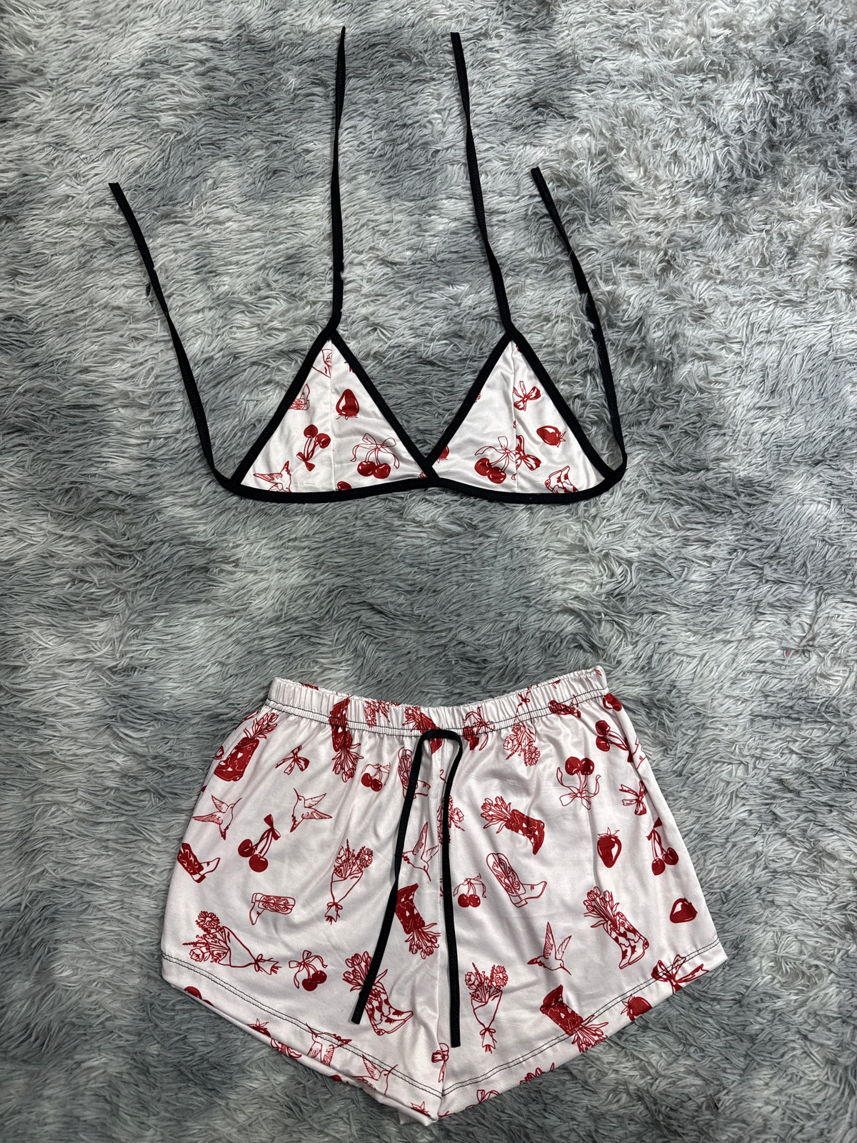 Cerezas Blanco Y Rojo Top Con Short Brush