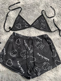 Hello Kitty Contorno Fondo Negro Top Con Short Brush