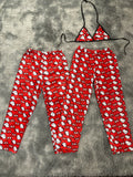 Spiderkitty corazones fondo rojo Duo De Pijama Afelpada