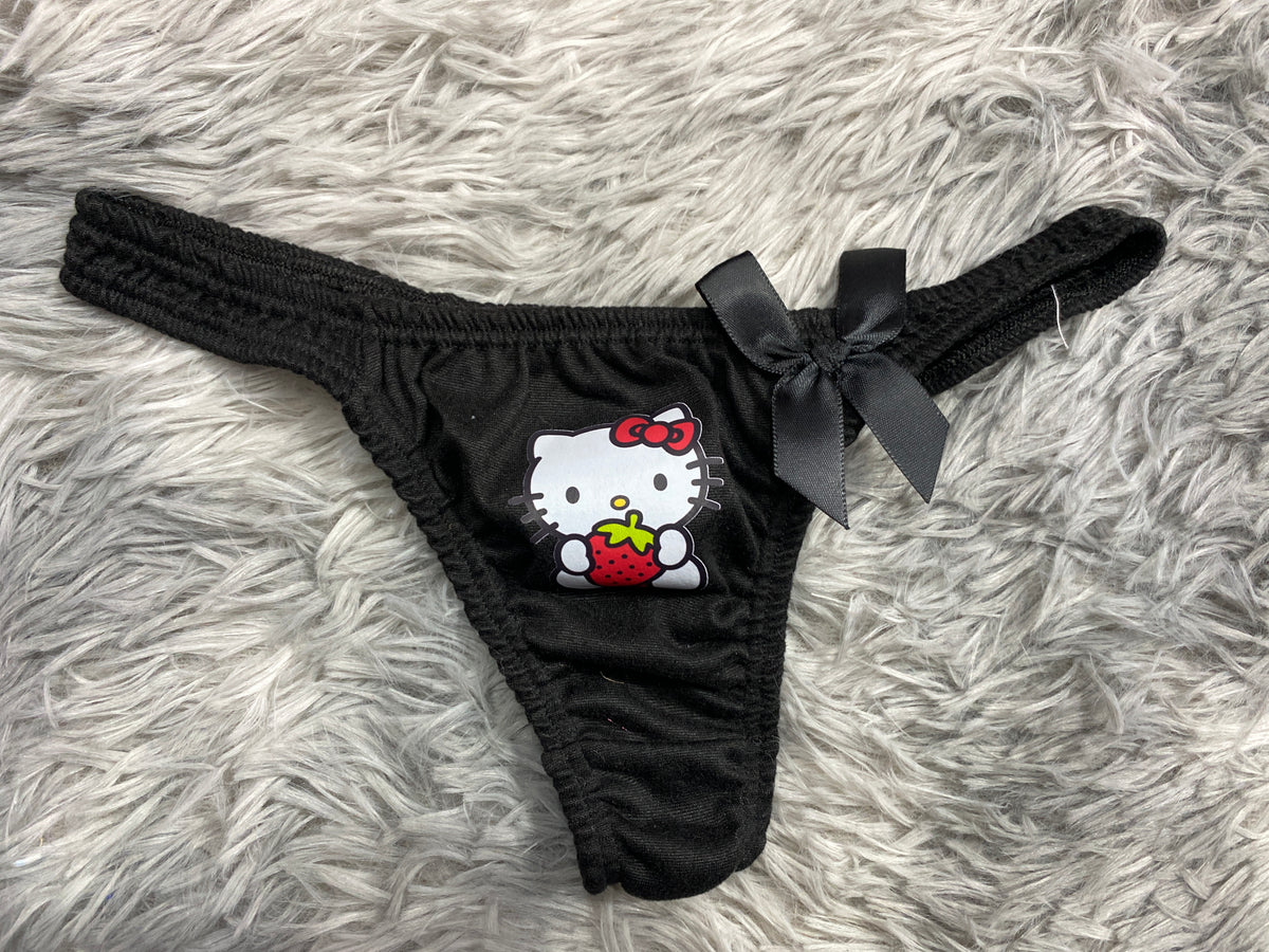 Hello Kitty Gruesa Color Negro Tanga De Dama
