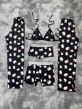 Hello Kitty Caritas Fondo Negro Pijama De 5 Piezas