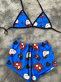 Spider Kitty Corazones Fondo Azul Top Con Short Afelpado