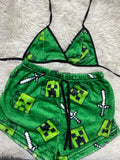 Minecraft Espada Fondo Verde Top Con Short Afelpado