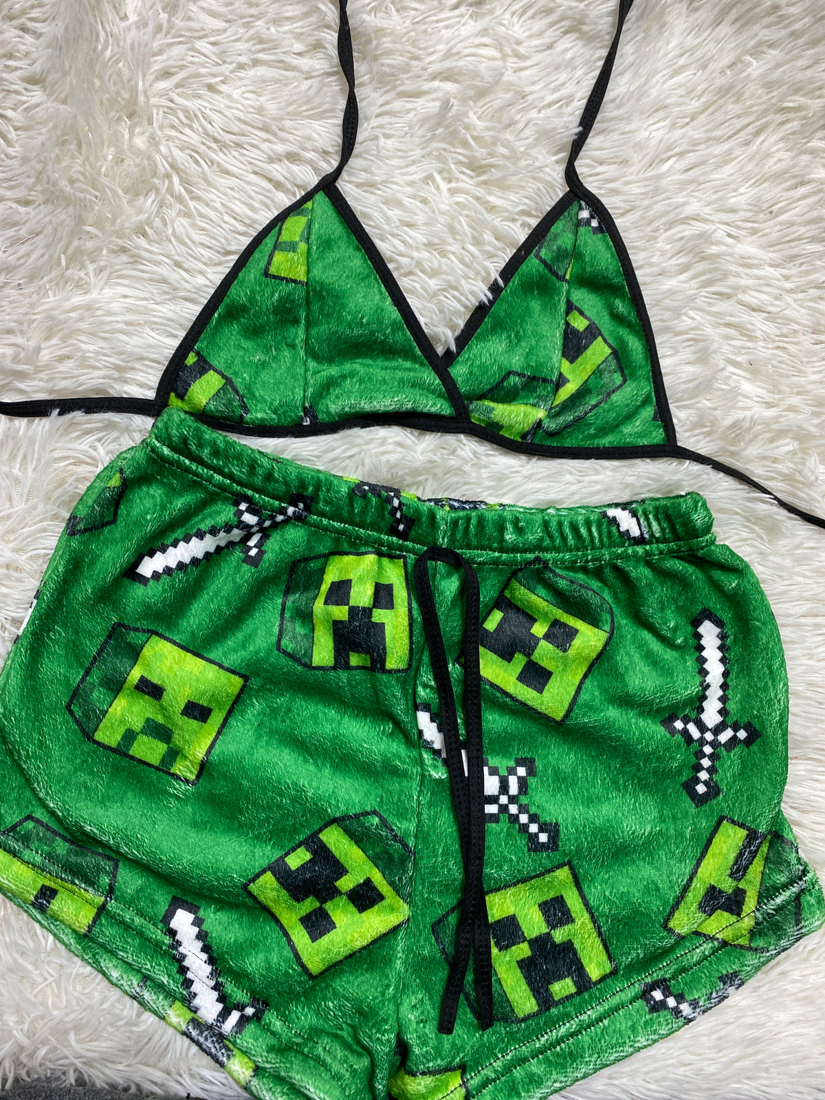 Minecraft Espada Fondo Verde Top Con Short Afelpado