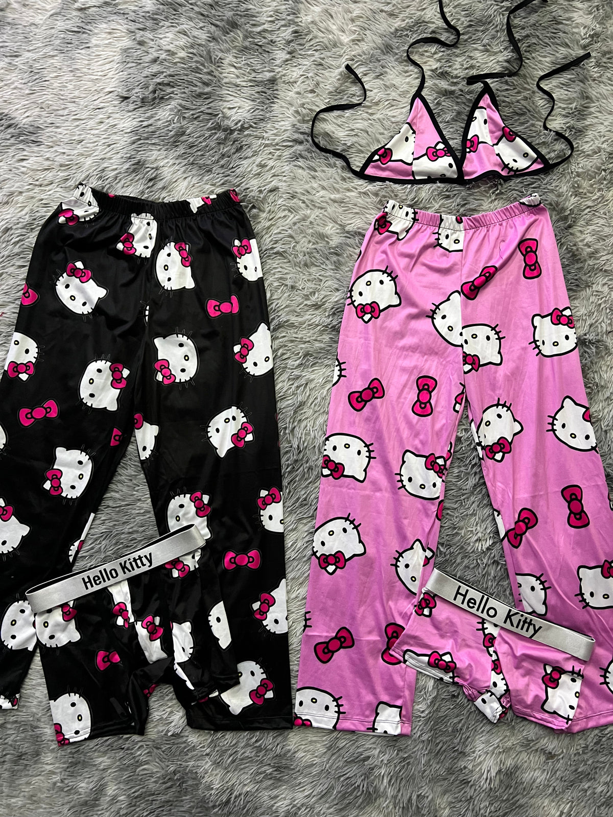 Hello Kitty Rosa Negro Pijama De 5 Piezas
