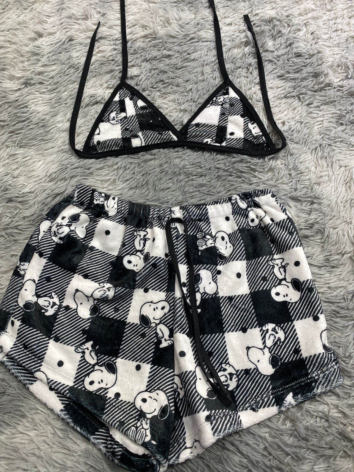 Snoopy Cuadro Blancos Top Con Short Afelpado