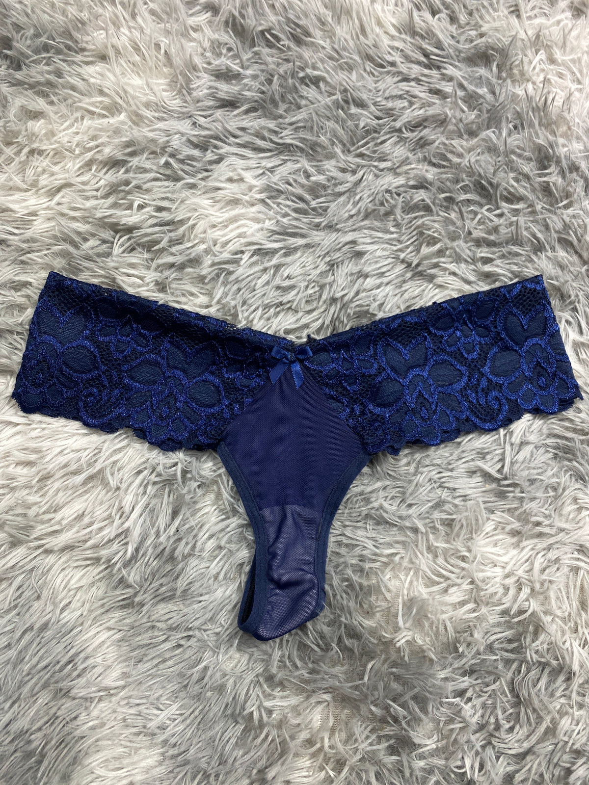 Moño Azul Marino Tanga De Dama