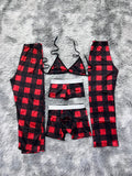 Cuadros Rojos Pijama De 5 Piezas