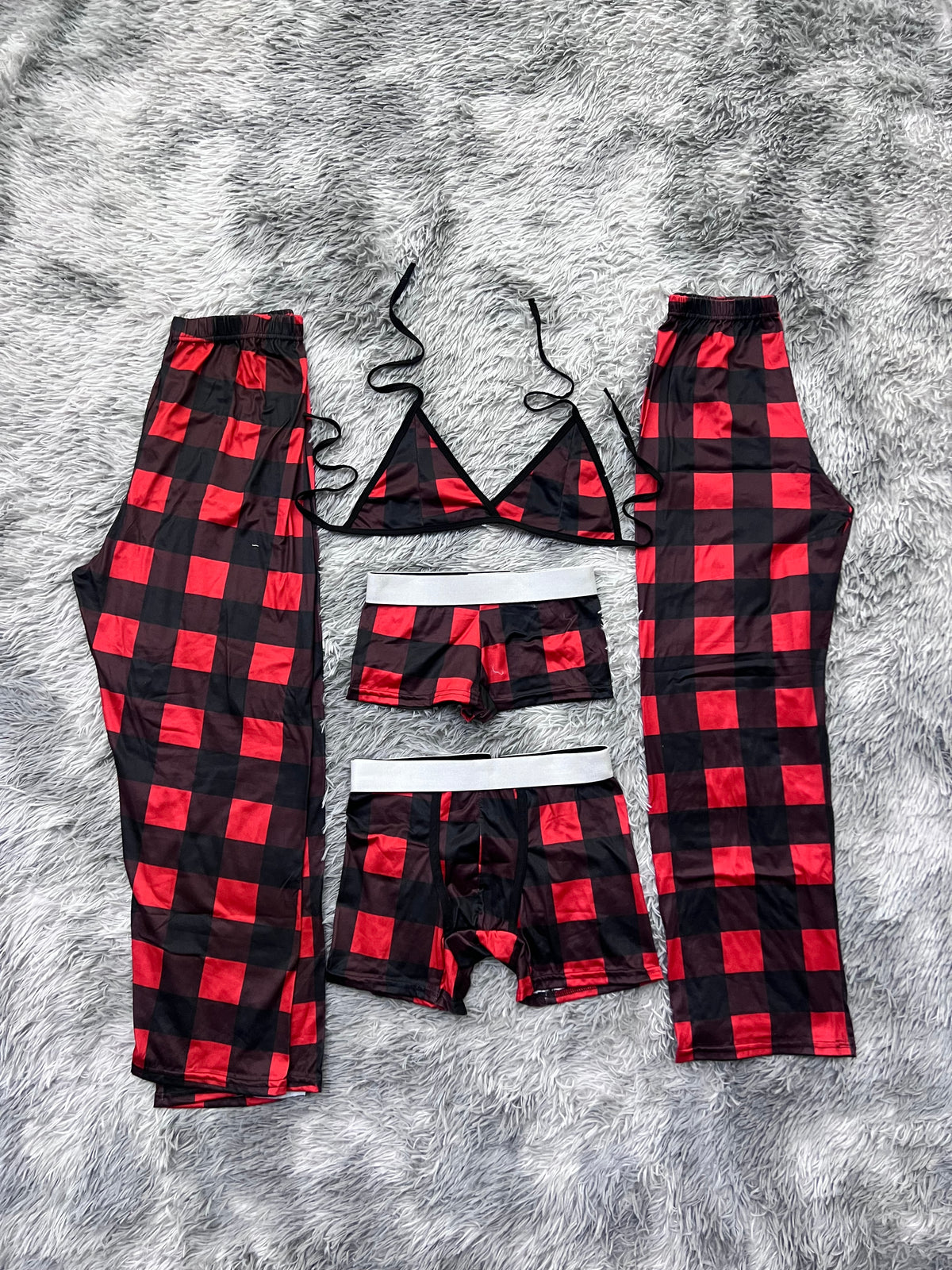 Cuadros Rojos Pijama De 5 Piezas