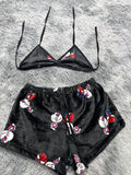 Spider Kitty Fondo Negro Top Con Short Afelpado