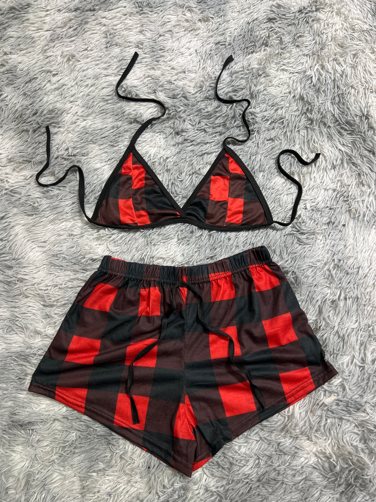 Cuadros Rojos Y Negros Top Con Short Brush