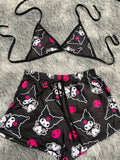Kuromi Calaveras Rosas Fondo Negro Top Con Short Unitalla De Brush