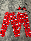 Spider kitty corazón grande fondo rojo Duo De Pijama Afelpada