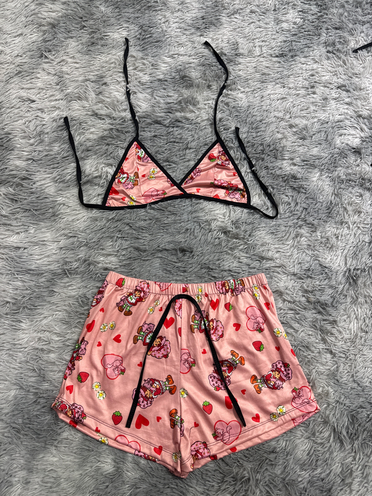 Rosita Fresita Rosa Corazones Con Gato Top Con Short Brush