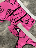 Hello Kitty Contorno Negro Fondo Rosa Duo Unitalla Con Tanga