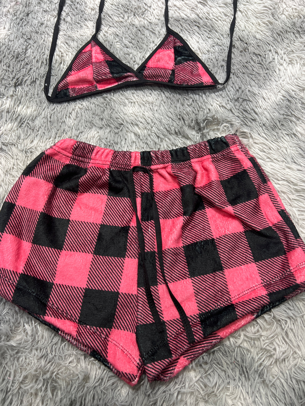 Cuadros Rosas Top Con Short Afelpado