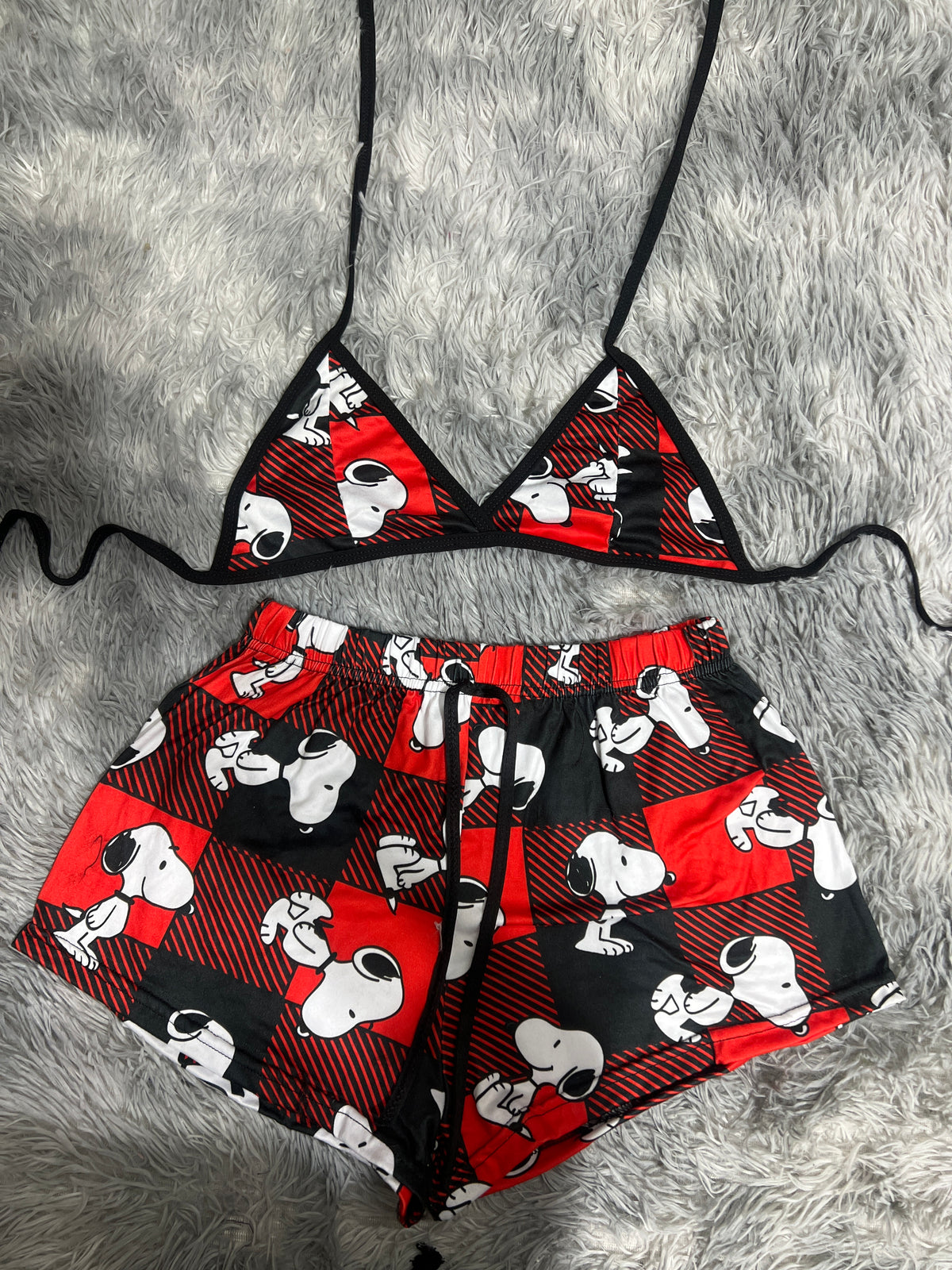 Snoopy Cuadros Rojos Y Negros Top Con Short Brush