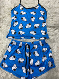 Snoopy Azul Caras Blusa Con Short