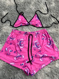 Stitch Fondo Rosa Top Con Short Brush