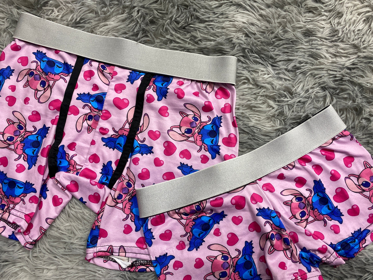 Stitch Su Novia Fondo Rosa Duo Con Boxer Unitalla