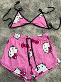 Hello Kitty Caras Fondo Rosa Top Con Short Brush